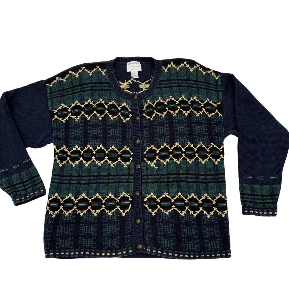 Christopher and Banks Vintage Womens‎ Cardigan Medium Plaid Academia Argyle